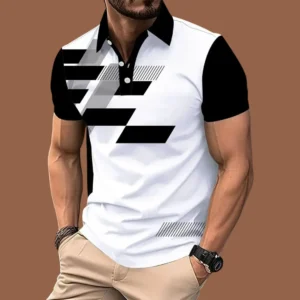 Geometric Contrast Polo Shirt