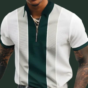 Modern Contrast Zip Neck Polo Shirt
