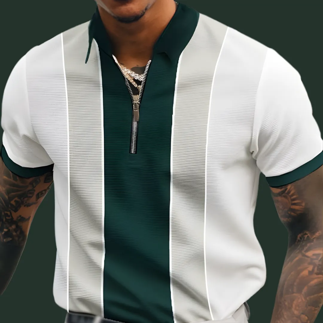 Modern Contrast Zip Neck Polo Shirt